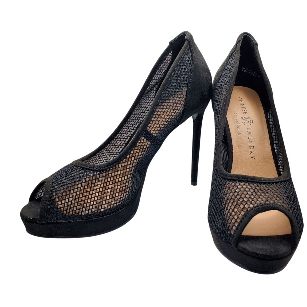 Chinese Laundry Hallsy Black Mesh Peep Toe Platform Pump Heels Size 8